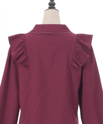 Round Collar Long Sleeve Blouse with Ribbon