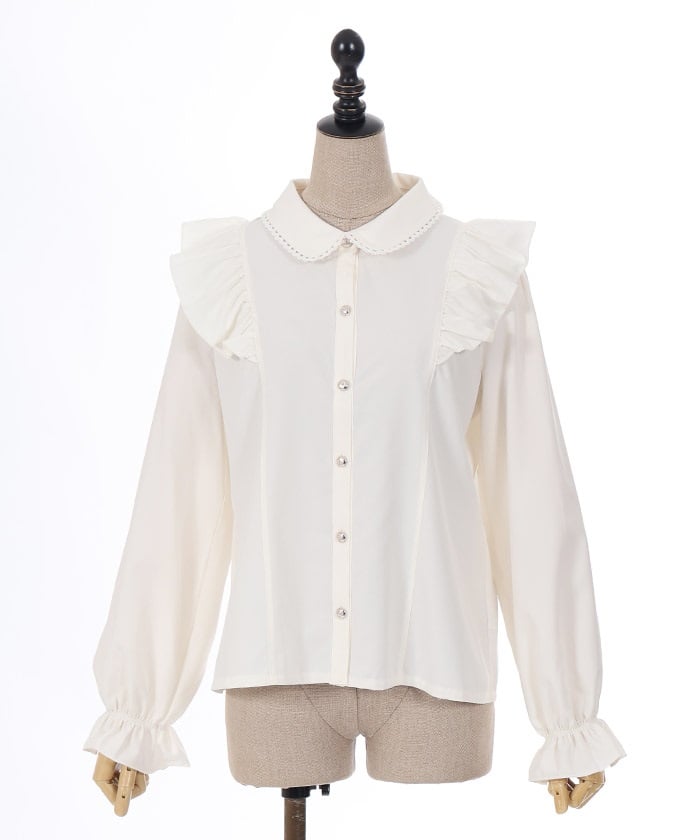 Round Collar Long Sleeve Blouse with Ribbon