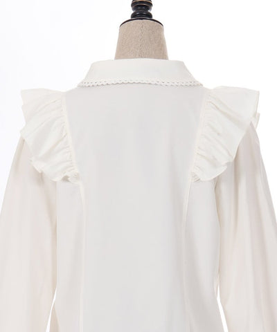 Round Collar Long Sleeve Blouse with Ribbon