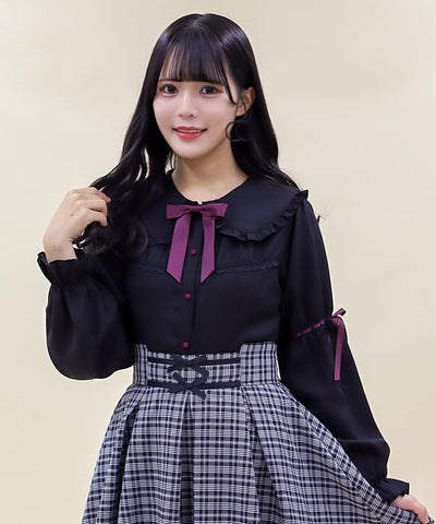 Frill Big Collar Blouse with Ribbon