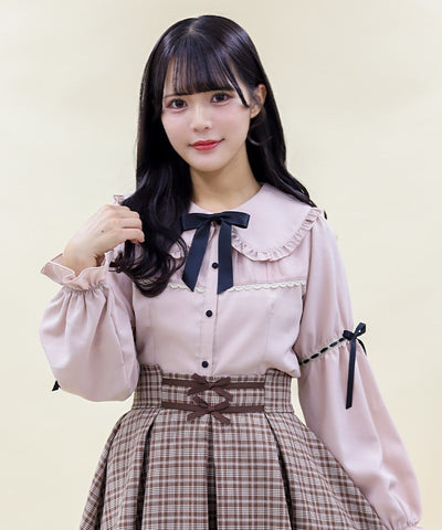 Frill Big Collar Blouse with Ribbon