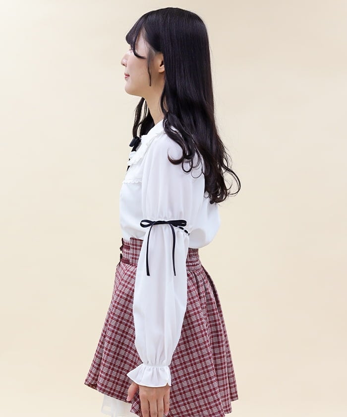 Frill Big Collar Blouse with Ribbon