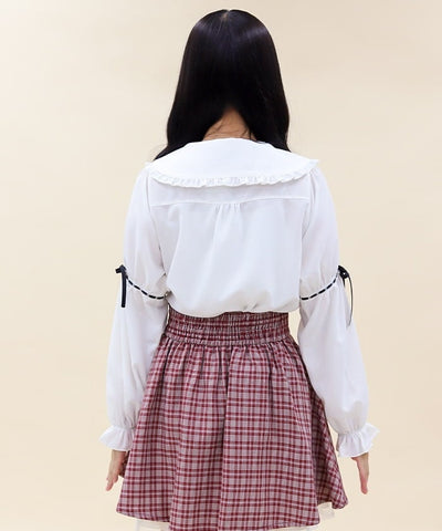 Frill Big Collar Blouse with Ribbon