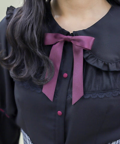 Frill Big Collar Blouse with Ribbon