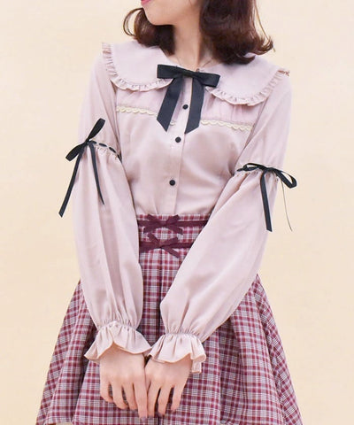 Frill Big Collar Blouse with Ribbon