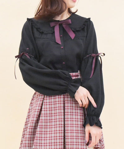 Frill Big Collar Blouse with Ribbon