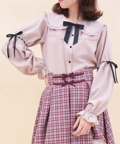 Frill Big Collar Blouse with Ribbon