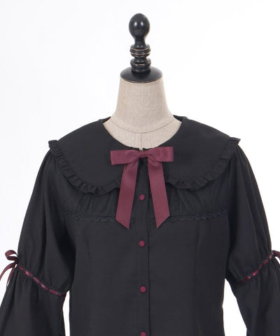 Frill Big Collar Blouse with Ribbon