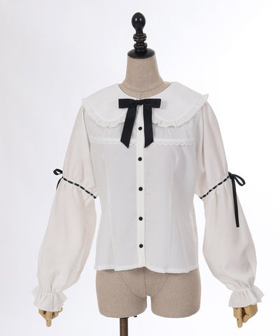 Frill Big Collar Blouse with Ribbon