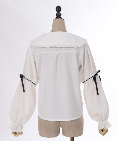 Frill Big Collar Blouse with Ribbon