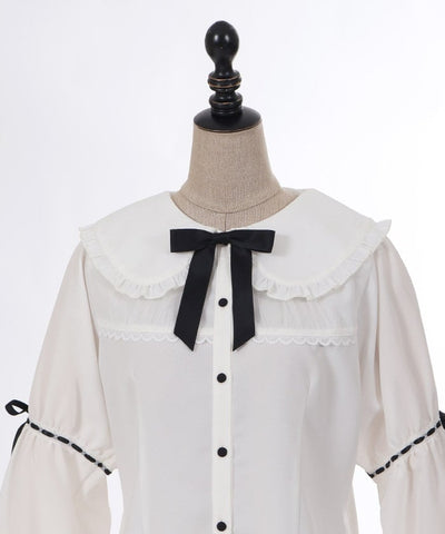 Frill Big Collar Blouse with Ribbon