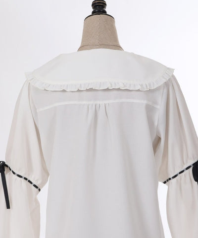 Frill Big Collar Blouse with Ribbon