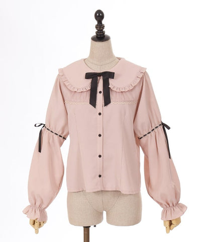 Frill Big Collar Blouse with Ribbon