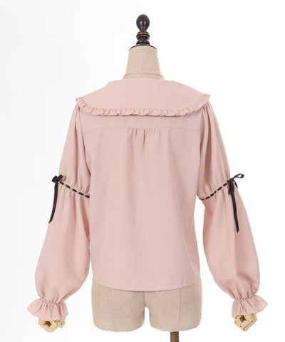 Frill Big Collar Blouse with Ribbon