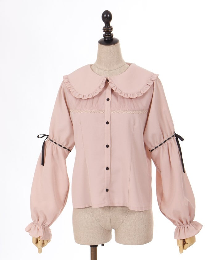 Frill Big Collar Blouse with Ribbon