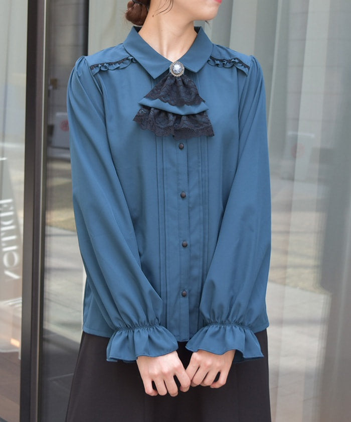 Blouse with Cameo & Jabot Brooch