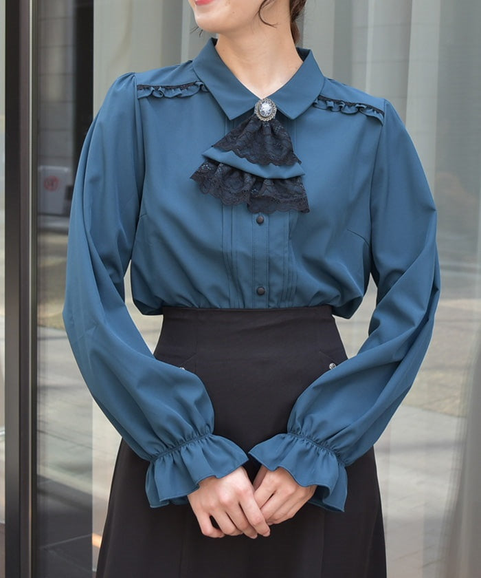 Blouse with Cameo & Jabot Brooch