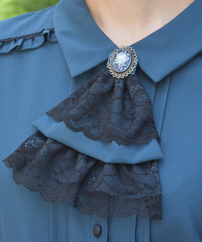 Blouse with Cameo & Jabot Brooch