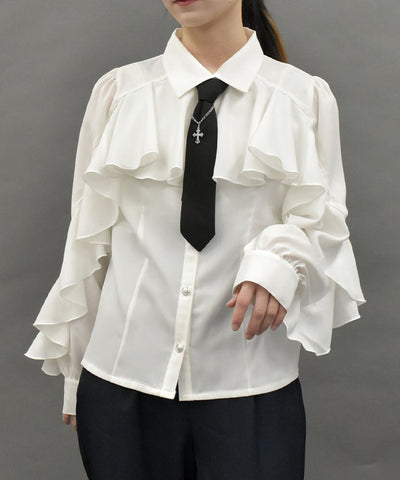 Ruffle Frill Blouse with Necktie