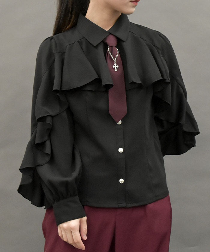 Ruffle Frill Blouse with Necktie