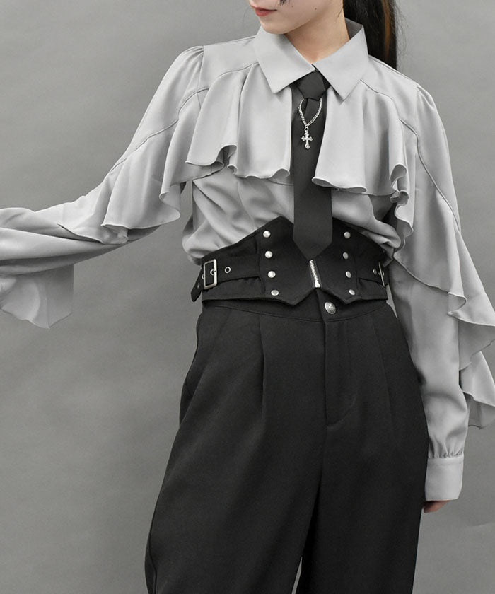 Ruffle Frill Blouse with Necktie