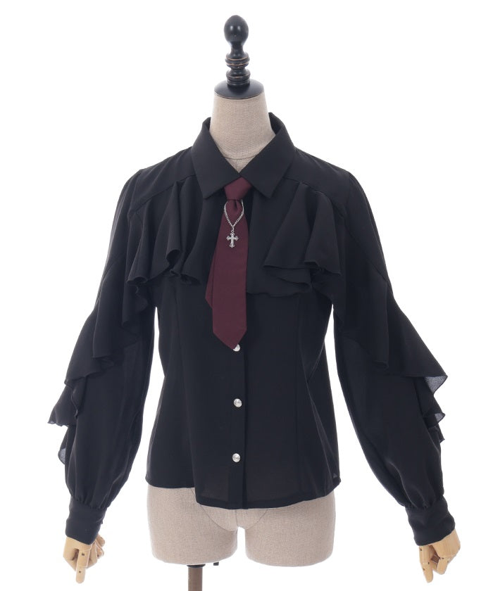 Ruffle Frill Blouse with Necktie