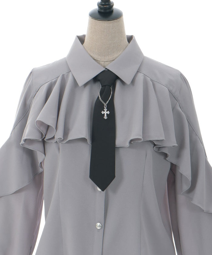 Ruffle Frill Blouse with Necktie