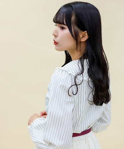 Pin Striped Blouse with Brooch