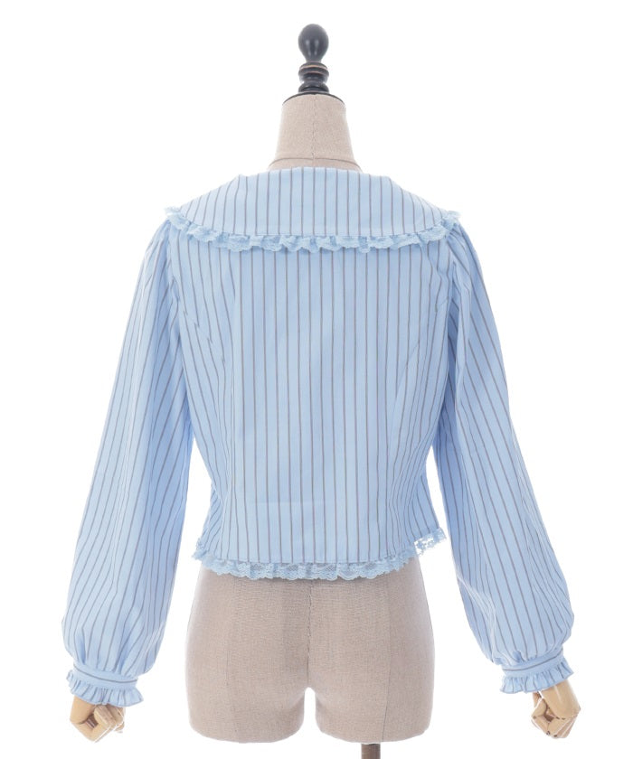 Pin Striped Blouse with Brooch