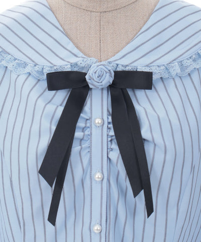 Pin Striped Blouse with Brooch