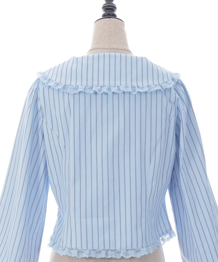 Pin Striped Blouse with Brooch