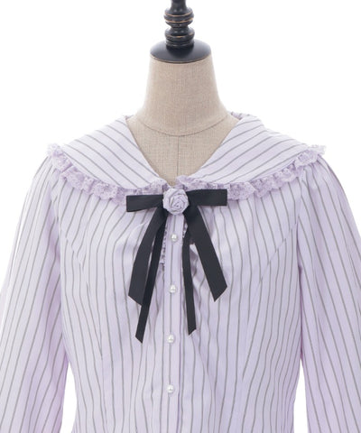 Pin Striped Blouse with Brooch