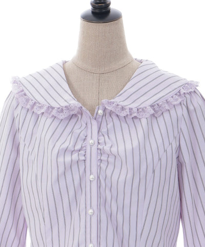 Pin Striped Blouse with Brooch