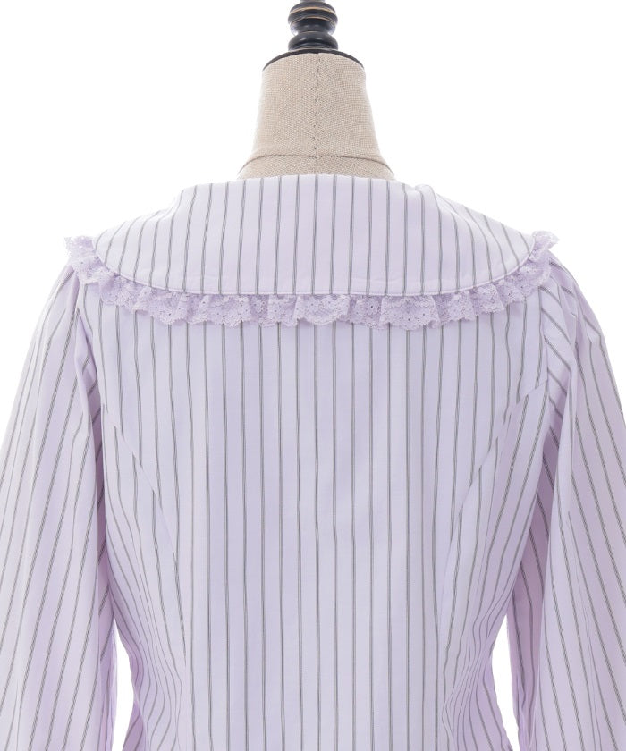 Pin Striped Blouse with Brooch