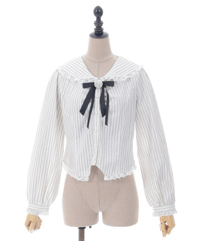 Pin Striped Blouse with Brooch