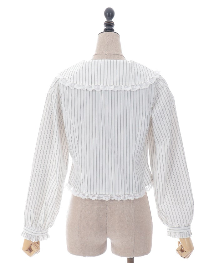 Pin Striped Blouse with Brooch