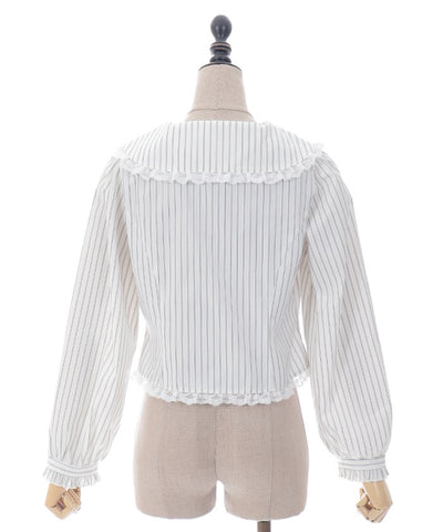 Pin Striped Blouse with Brooch