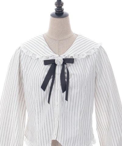 Pin Striped Blouse with Brooch