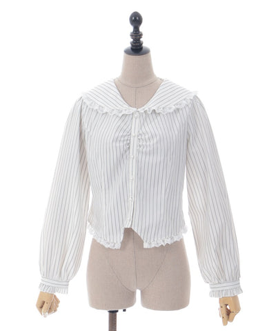 Pin Striped Blouse with Brooch