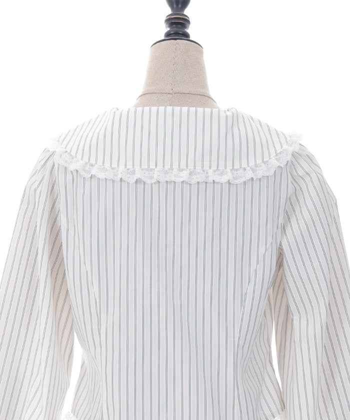 Pin Striped Blouse with Brooch