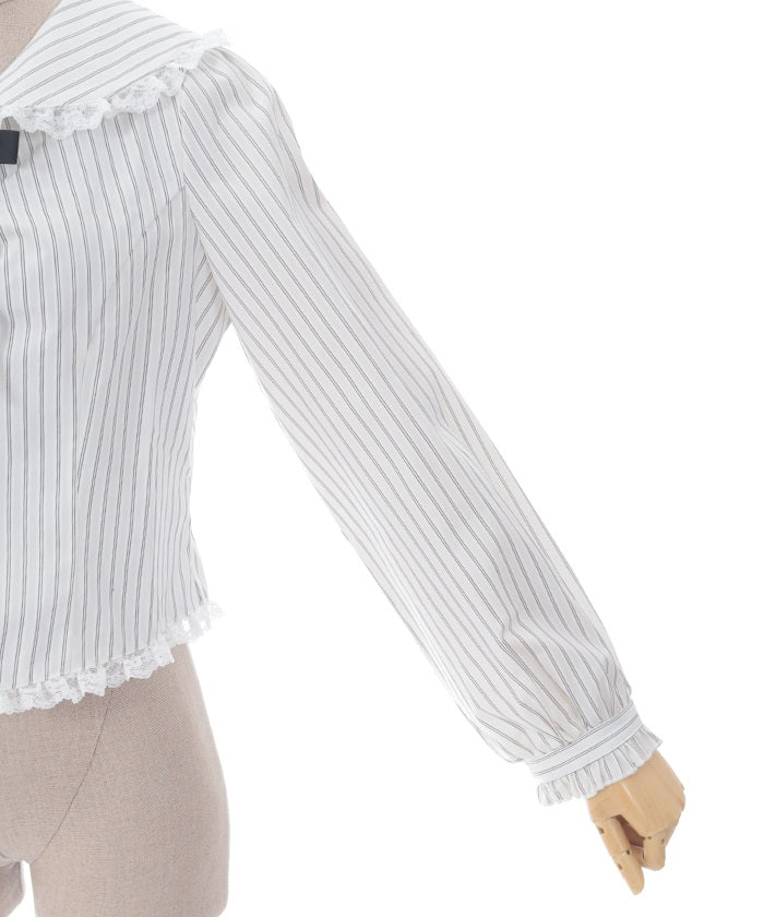 Pin Striped Blouse with Brooch