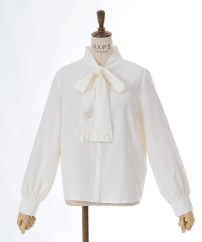 Butterfly & Rose Embroidery Bowtie Blouse