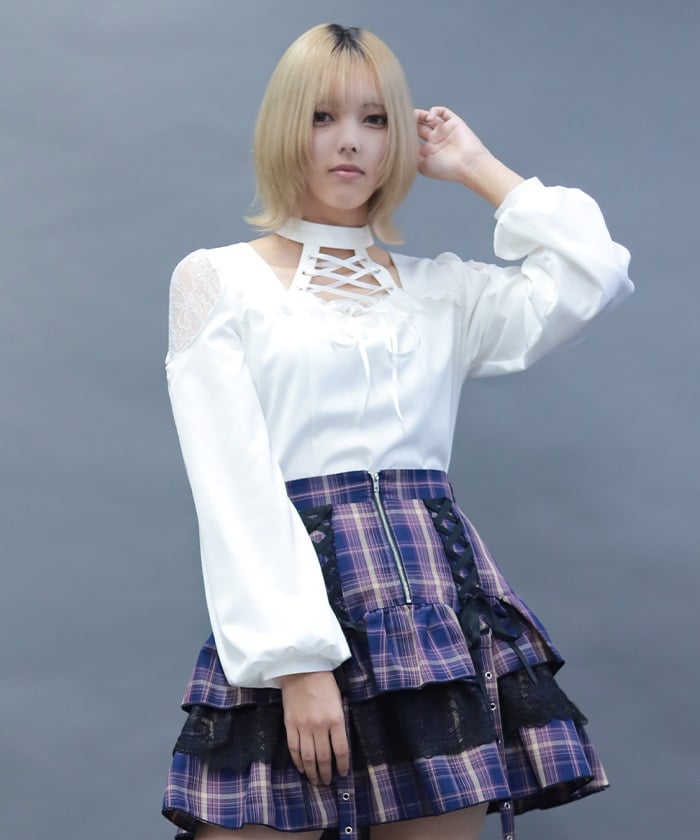 Decollete Lace-Up Blouse