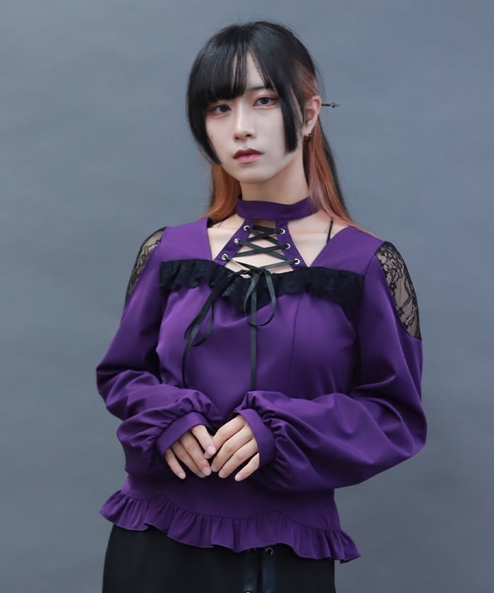 Decollete Lace-Up Blouse