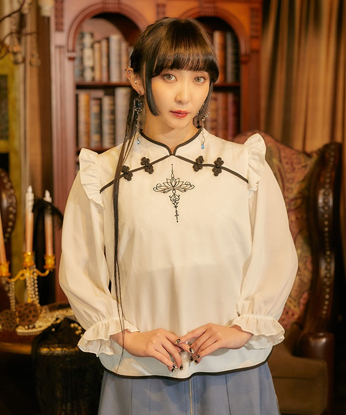 Lotus Embroidery Chinese Blouse