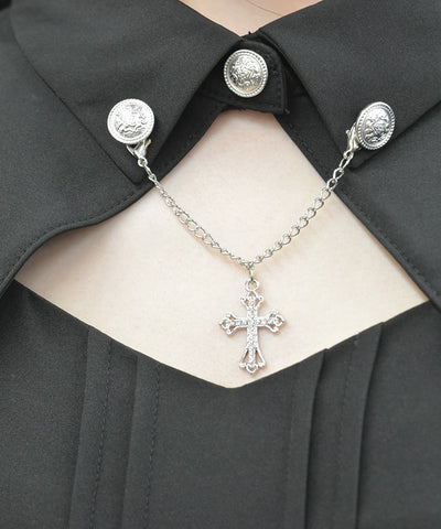 Long Sleeve Blouse with Cross Charm