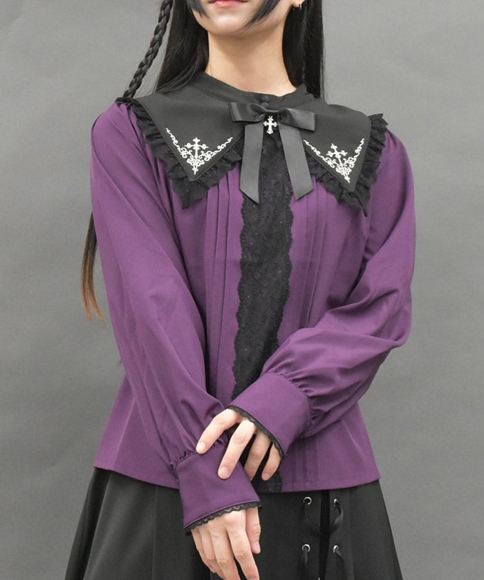 Cross Embroidery Nun Style Blouse