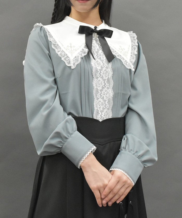 Cross Embroidery Nun Style Blouse