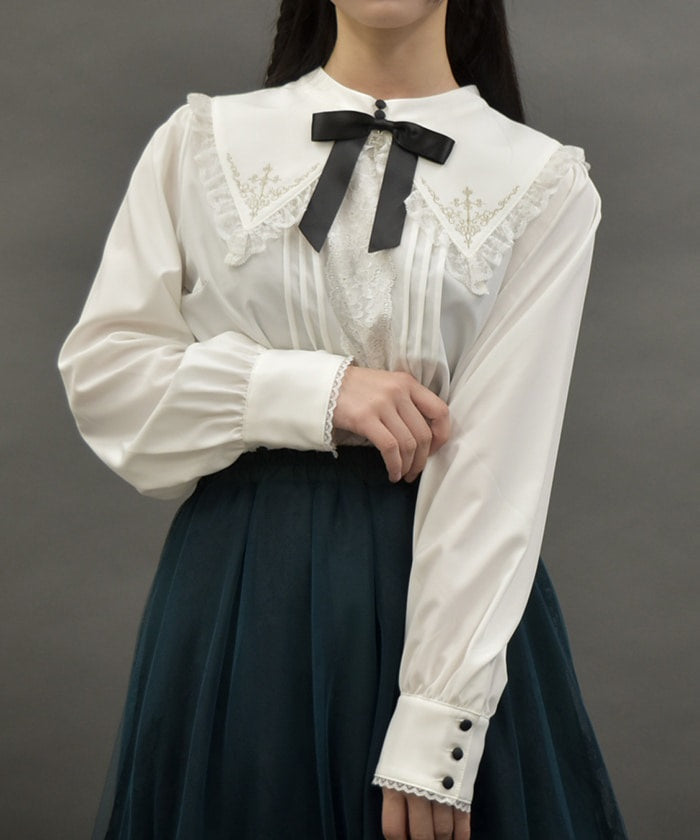 Cross Embroidery Nun Style Blouse