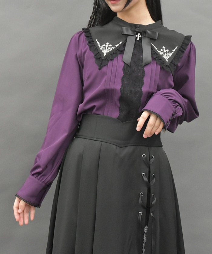 Cross Embroidery Nun Style Blouse